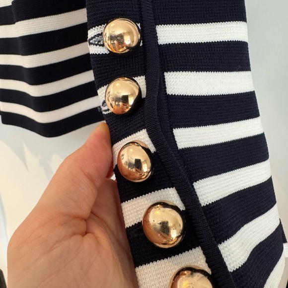 Zara Navy and White Striped Blazer with Gold Buttons - Picture 3 of 6